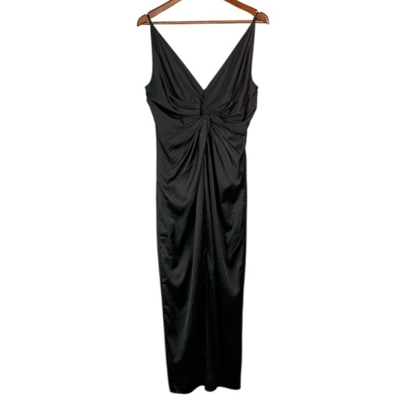 Abercrombie & Fitch NWT Draped Twist-Front Satin Maxi Dress Black Evening M Tall - Picture 3 of 14